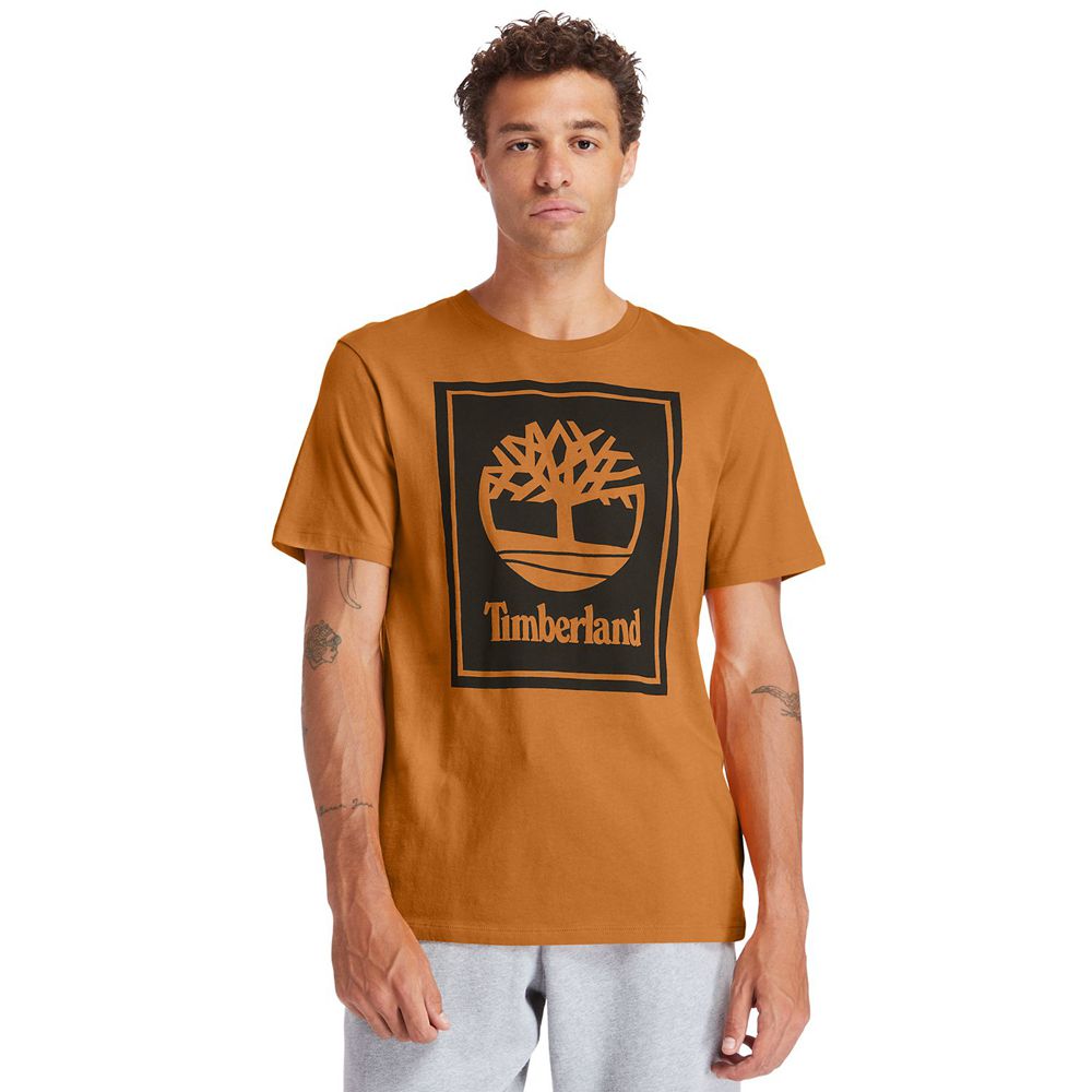 Camisetas Timberland Argentina Hombre - Short-Sleeve Logo - Marrones/Negras - LBXVOG-028